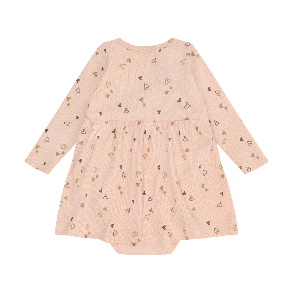 Cameo Rose Hearts Long Sleeve Rib Onesie Dress