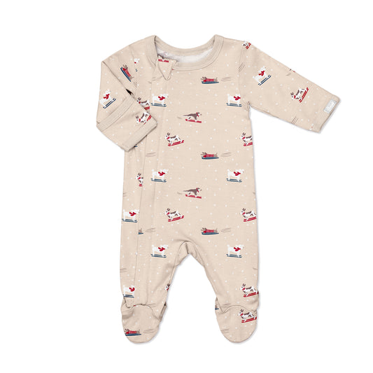 Trucks on Lily Pad Cotton-Modal Zipper Footie