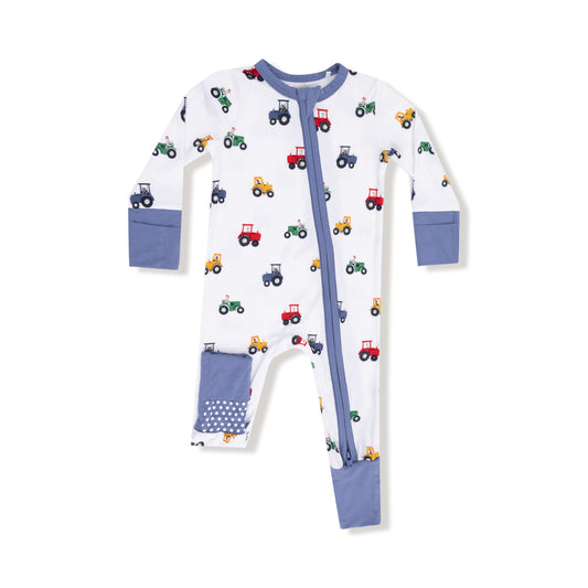 Mini Tractors 2 Way Zipper Convertible Romper