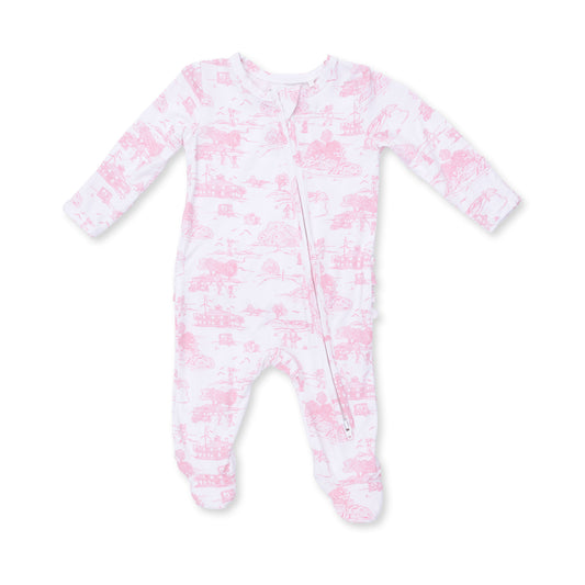 Golf Toile Pink - 2 Way Ruffle Back Zipper Footie