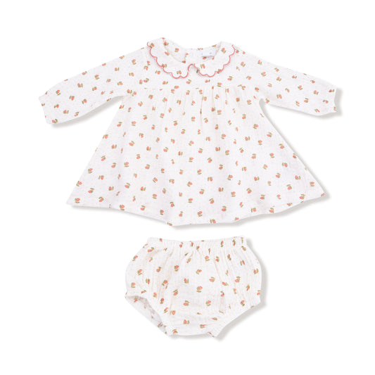 Petite Pointe Fleur L/S Petal Collar Dress + Diaper Cover