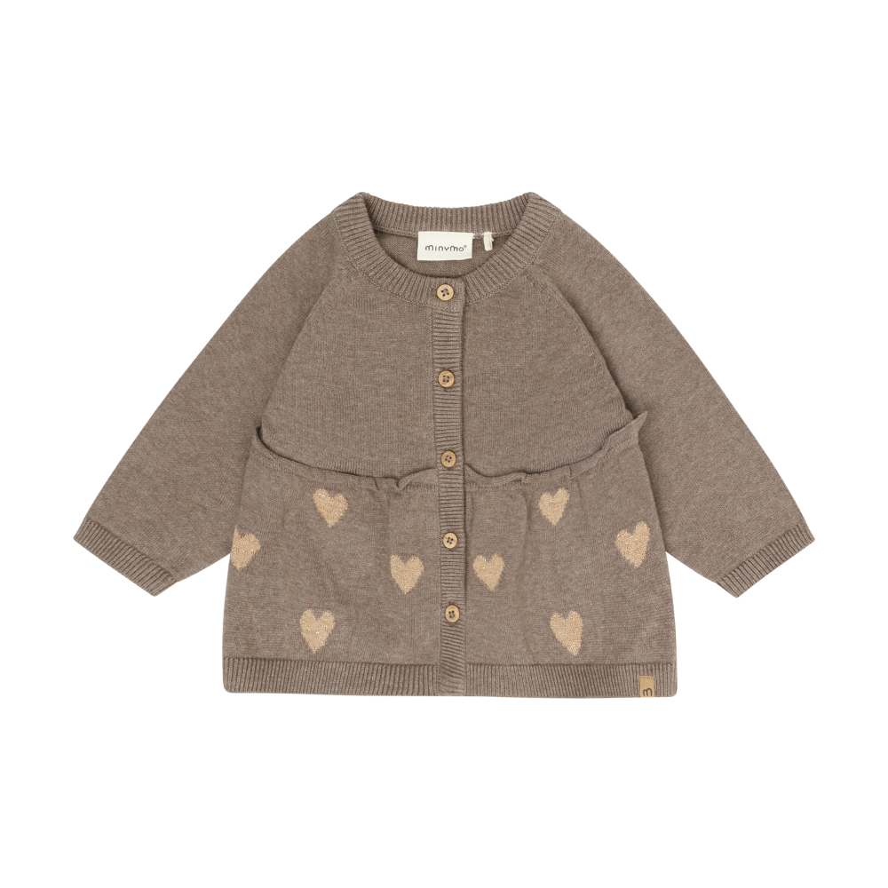 Dark Brown Melange Gold Hearts Knit Cardigan
