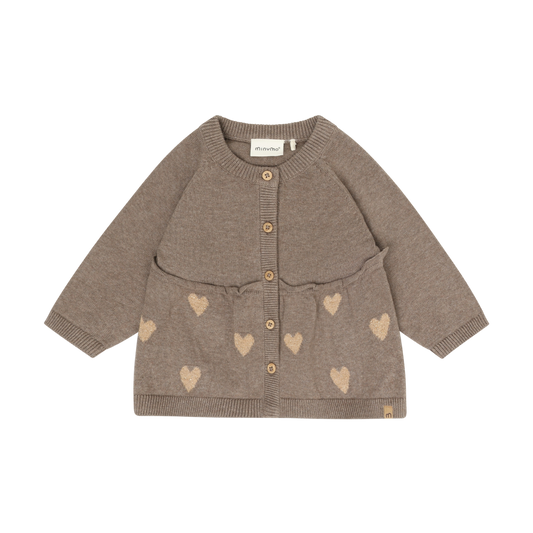 Dark Brown Melange Gold Hearts Knit Cardigan