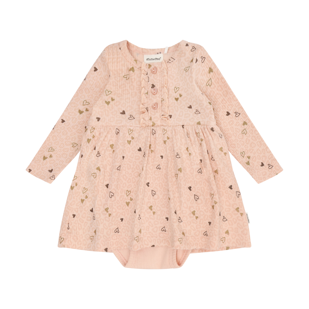 Cameo Rose Hearts Long Sleeve Rib Onesie Dress