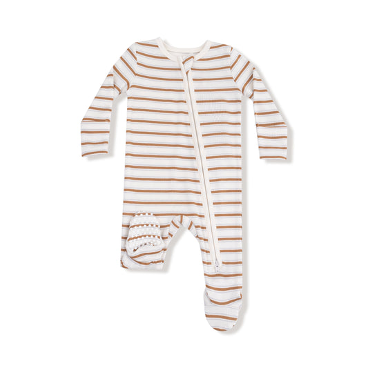 Brown Vintage Stripe 2 Way Zipper Footie