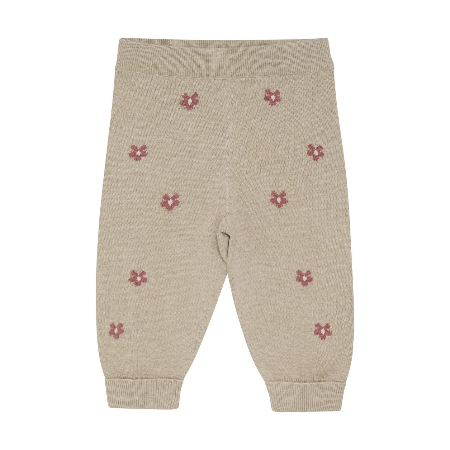 Beige Melange Sweater Knit Flower Pants