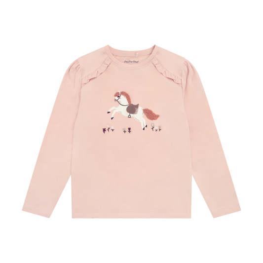 Cameo Rose Horse Long Sleeve Ruffled Tee