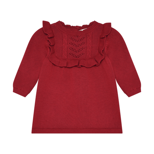 Rio Red Long Sleeve Ruffle Knit Dress