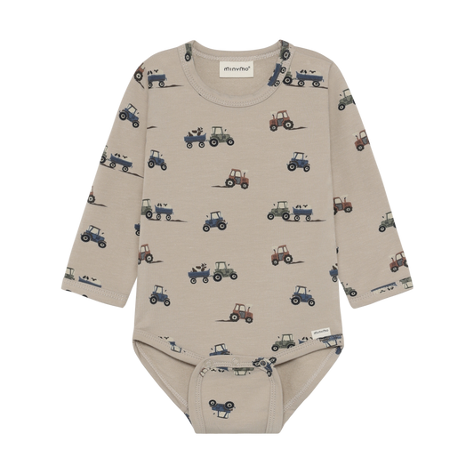 Feather Gray Workin Tractors Long Sleeve Onesie