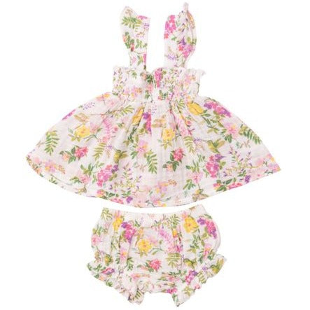 Cute Hummingbirds Ruffle Strap Smocked Top And Diaper Cover
