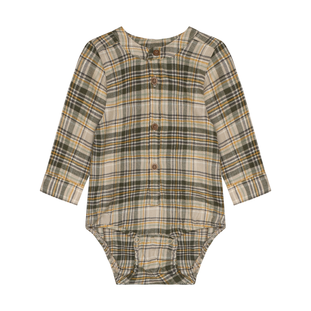 Feather Gray Checkered Long Sleeve Buttoned Onesie
