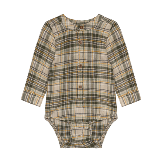 Feather Gray Checkered Long Sleeve Buttoned Onesie