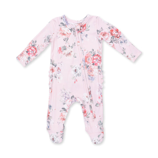 Painterly Rose Bouquets - 2 Way Ruffle Back Zipper Footie