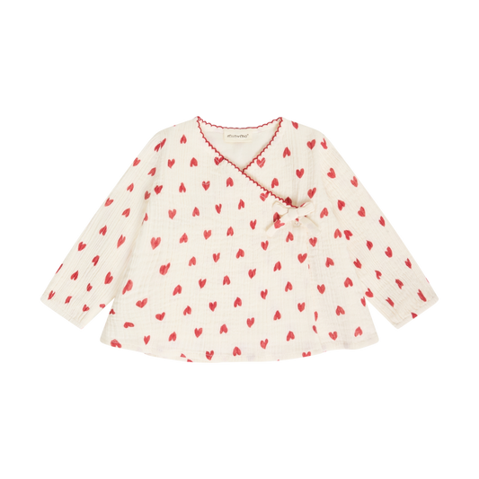 Eggnog Red Hearts Long Sleeve Blouse