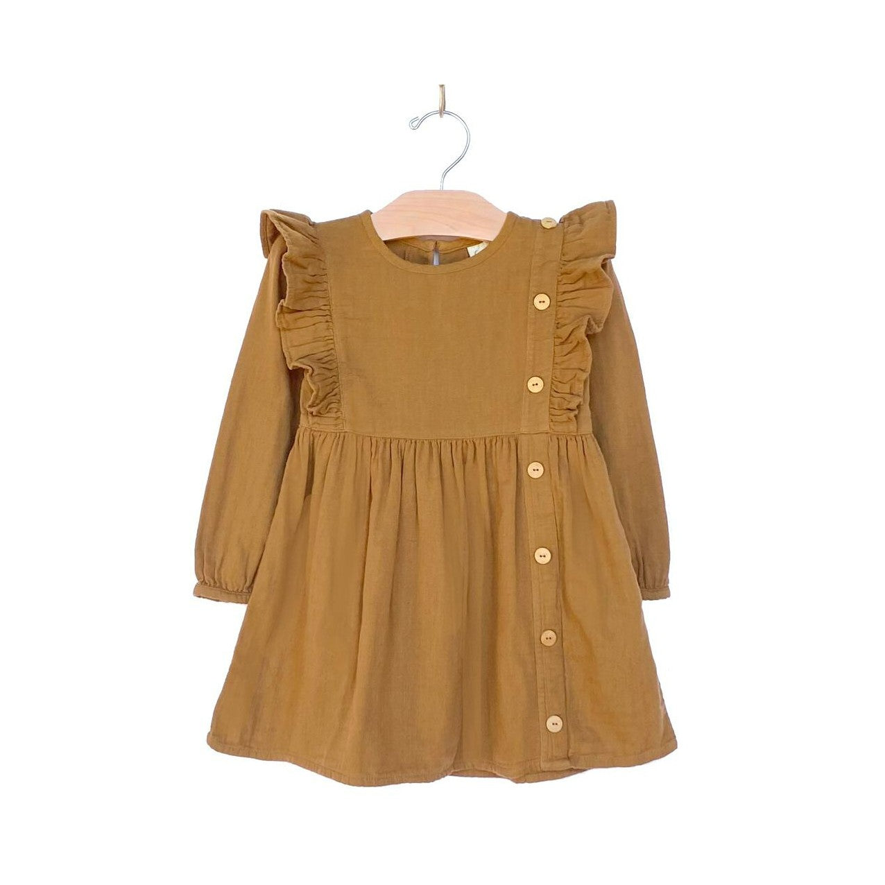 Side Button Dress Crinkle Cotton: Bronze
