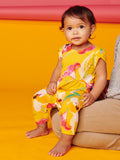 Tulip Sleeve Baby Romper: Painterly Hibiscus in Yellow