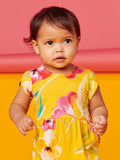 Tulip Sleeve Baby Romper: Painterly Hibiscus in Yellow
