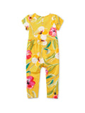 Tulip Sleeve Baby Romper: Painterly Hibiscus in Yellow