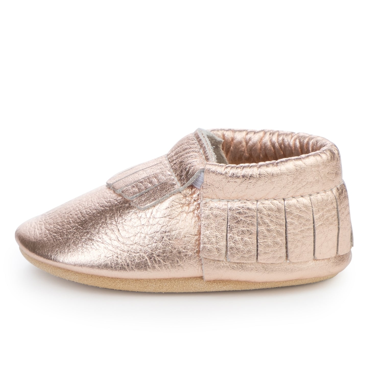 Rose Gold Genuine Leather Baby Moccasins