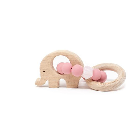Elephant Teething Rattle - Dusty Rose