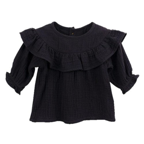 Black Gauze Collared Top