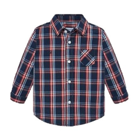 L/s poplin check shirt - Dark blue