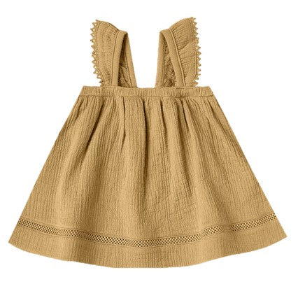 Woven Ruffle Dress: Gold
