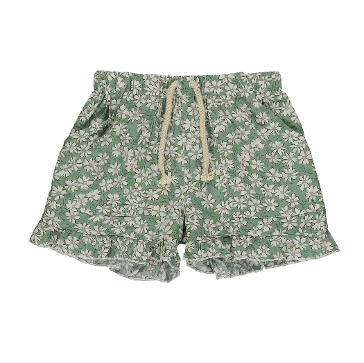 Brynlee Ruffle Shorts: Green Daisy