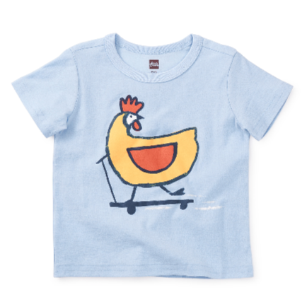 Chicken Scoot Baby Graphic Tee: PLACID BLUE