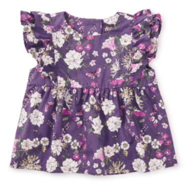 Short Sleeve Woven Ruffle Top: Portuguese Floral