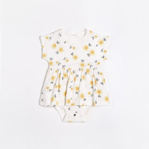 FIRSTS Sunflowers Peplum Dress with Organic Cotton