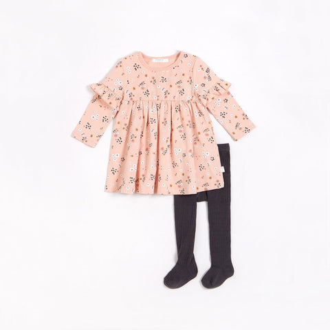 Farmyard Floral Jersey Dress & Tights: Pink