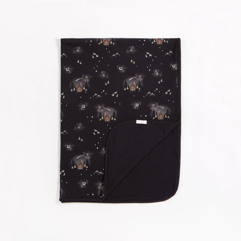 Reversible Cozy Cabin & Solid Jersey Blanket