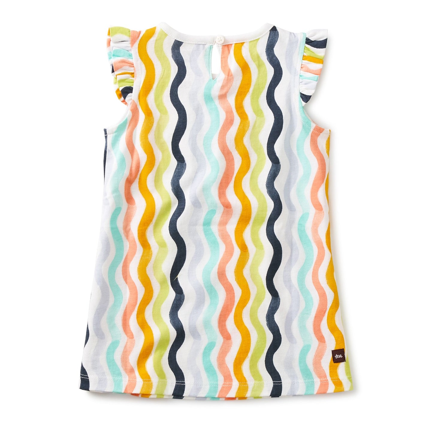 Ruffle Shoulder Baby Dress: Rainbow Wave
