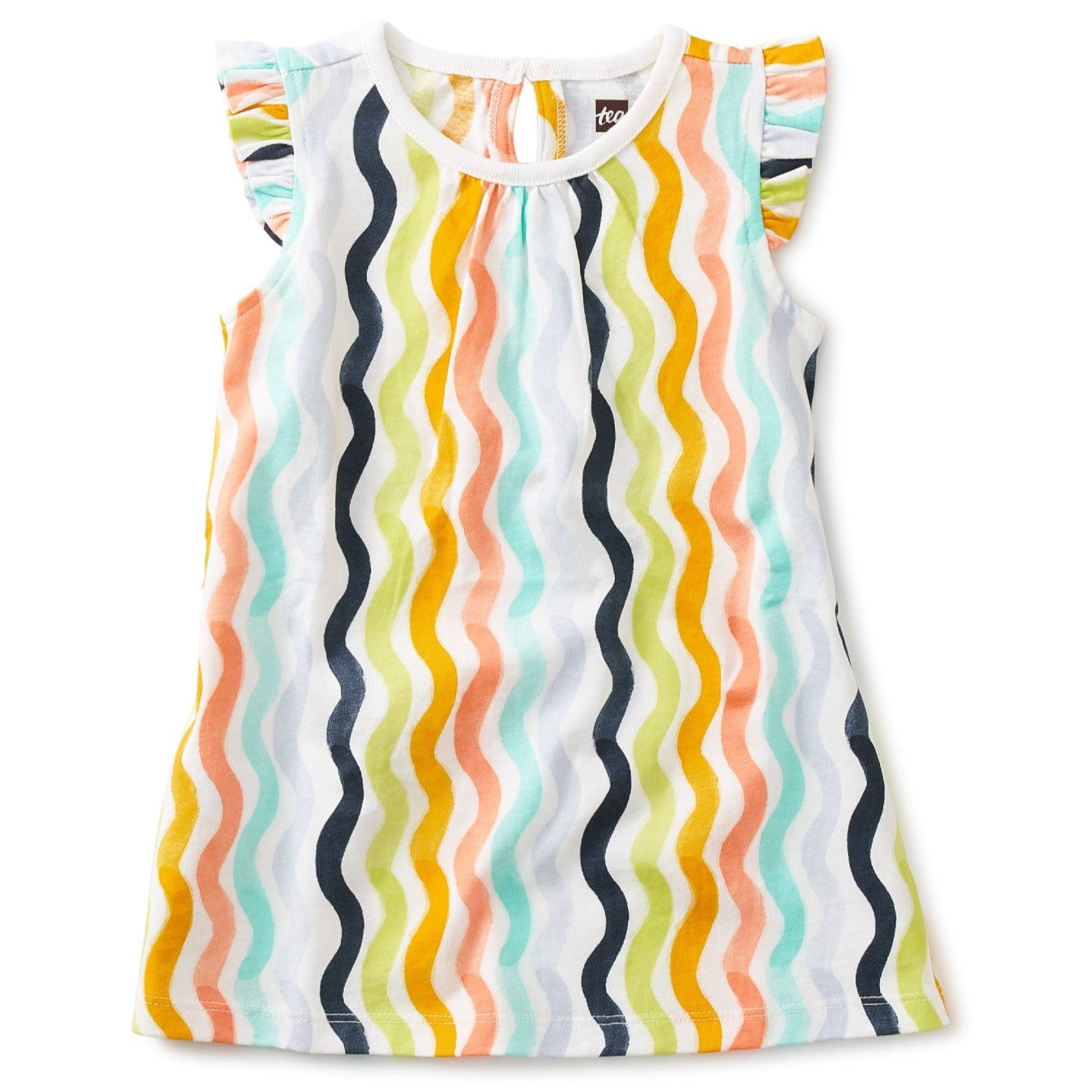 Ruffle Shoulder Baby Dress: Rainbow Wave