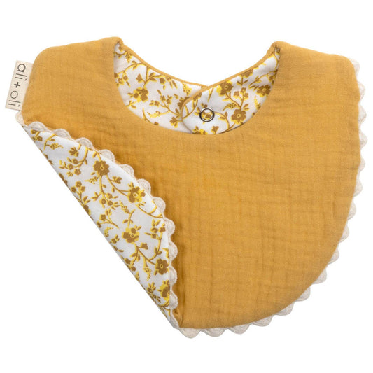 Muslin Cotton Baby Bib Double Sided (Yellow/Flowers)
