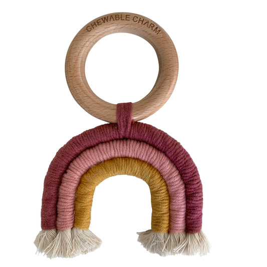 Chewable Charm - Rainbow Macrame Teether- Berry + Mustard
