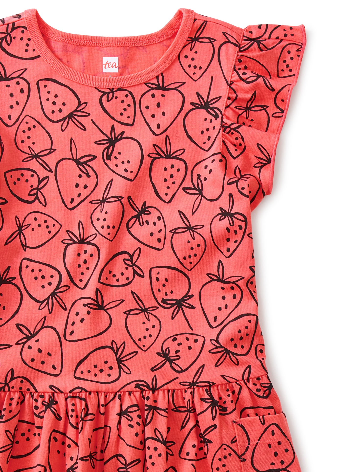 Flutter Sleeve Pocket Dress: Strawberries