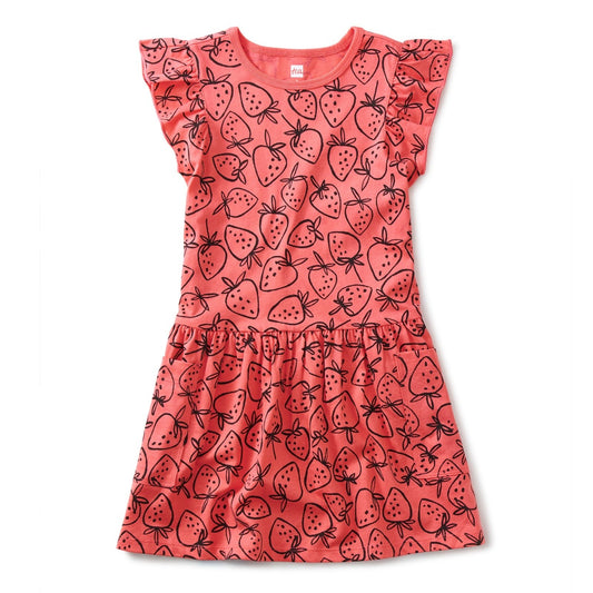 Flutter Sleeve Pocket Dress: Strawberries