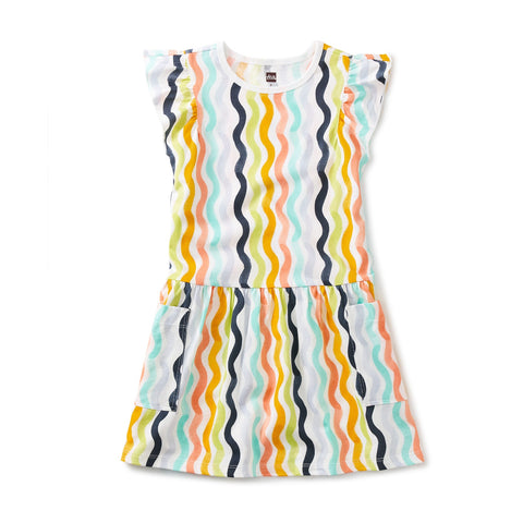 Flutter Sleeve Pocket Dress: Rainbow Wave