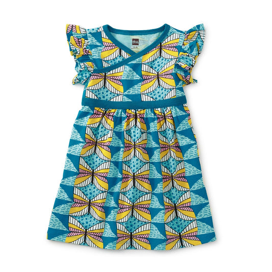Wrap Neck Baby Dress: Caribbean Butterfly in Blue