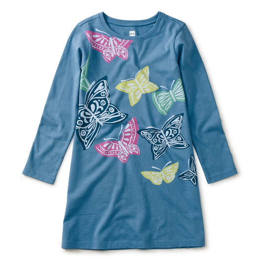 Butterfly Flock T-Shirt Dress: Coronet Blue