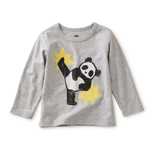 Panda Kick Baby Graphic Tee: Med Heather Grey