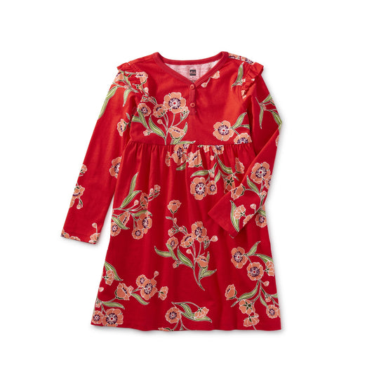 Long Sleeve Henley Twirl Dress: Scottish Lyrical Floral