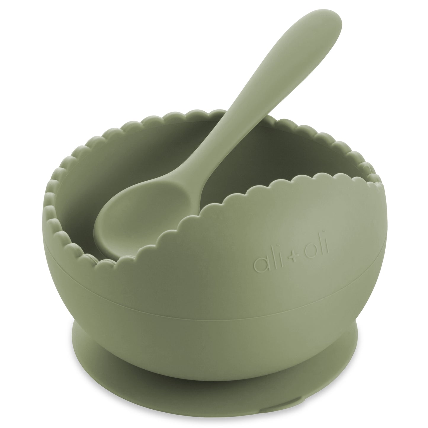Sage Silicone Suction Bowl & Spoon Wavy Set