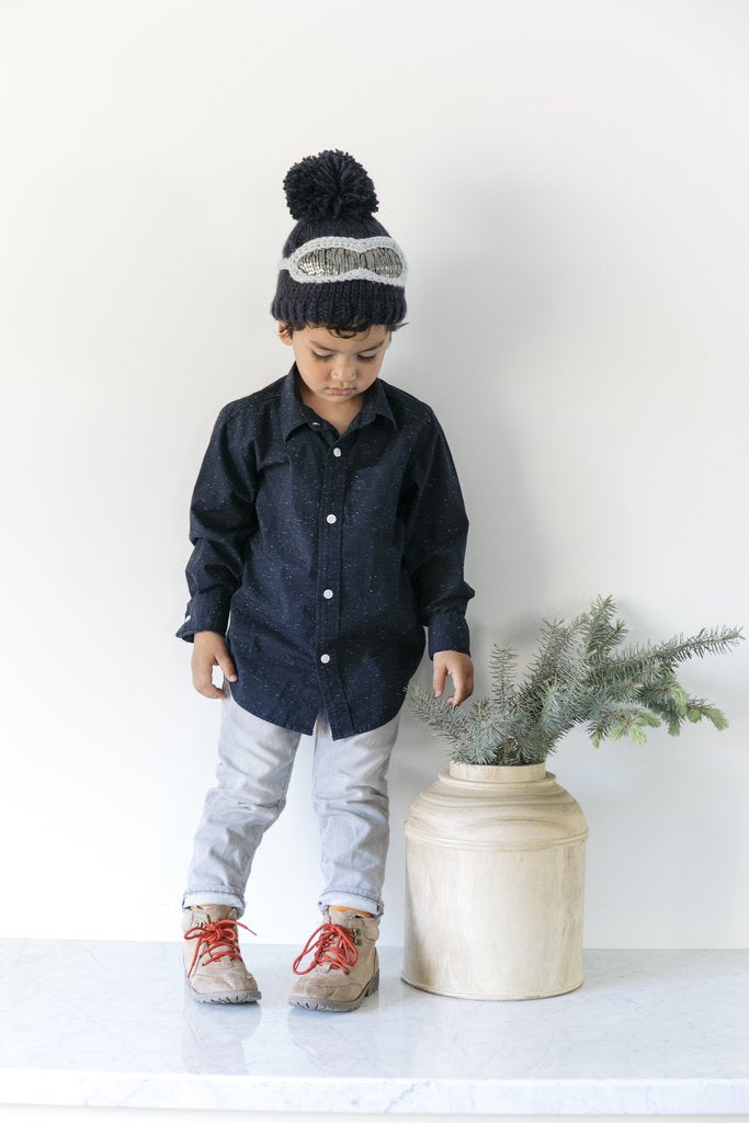 Ski Goggles Knit Navy Beanie