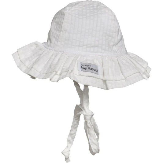 Double Ruffle Sun Hat: Vanilla Stripe Seersucker