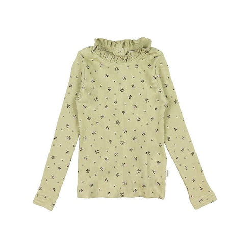 Floral Ribbed Tee: Gray Green