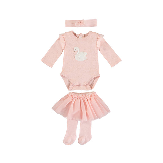 Swan Tulle Skirt Set - baby rose