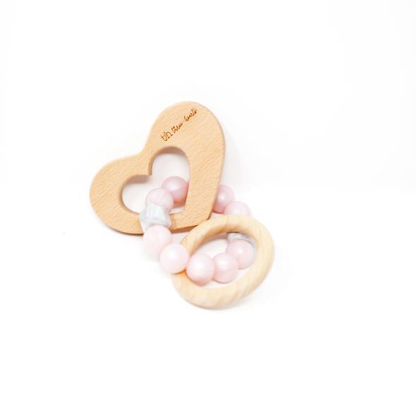 Hearts Teething Rattle - Pink Pearl